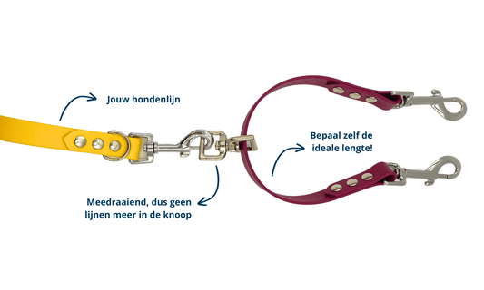 Duo Adapter - dubbele hondenlijn / lijnverdeler voor 2 honden ('tangle free' ontwerp)