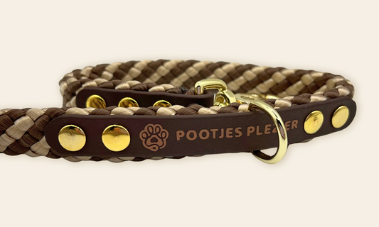 Verstelbare en handsfree 7 in 1 hondenriem - Touw: Mokka