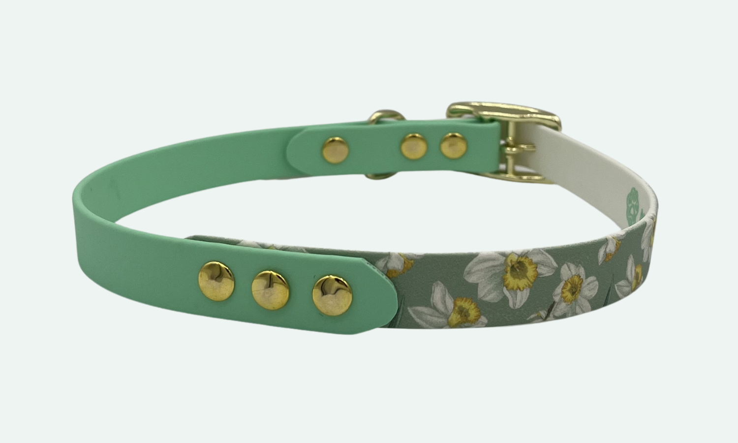 Honden halsband in de kleuren lichtgroen met print van bloemen
