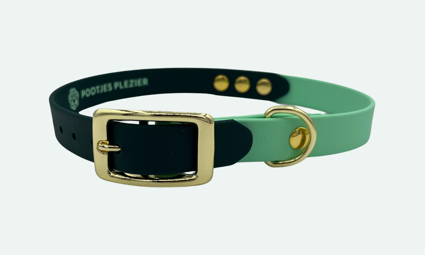 Honden halsband in de kleuren lichtgroen en donkergroen