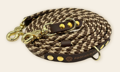 Verstelbare en handsfree 7 in 1 hondenriem - Touw: Mokka