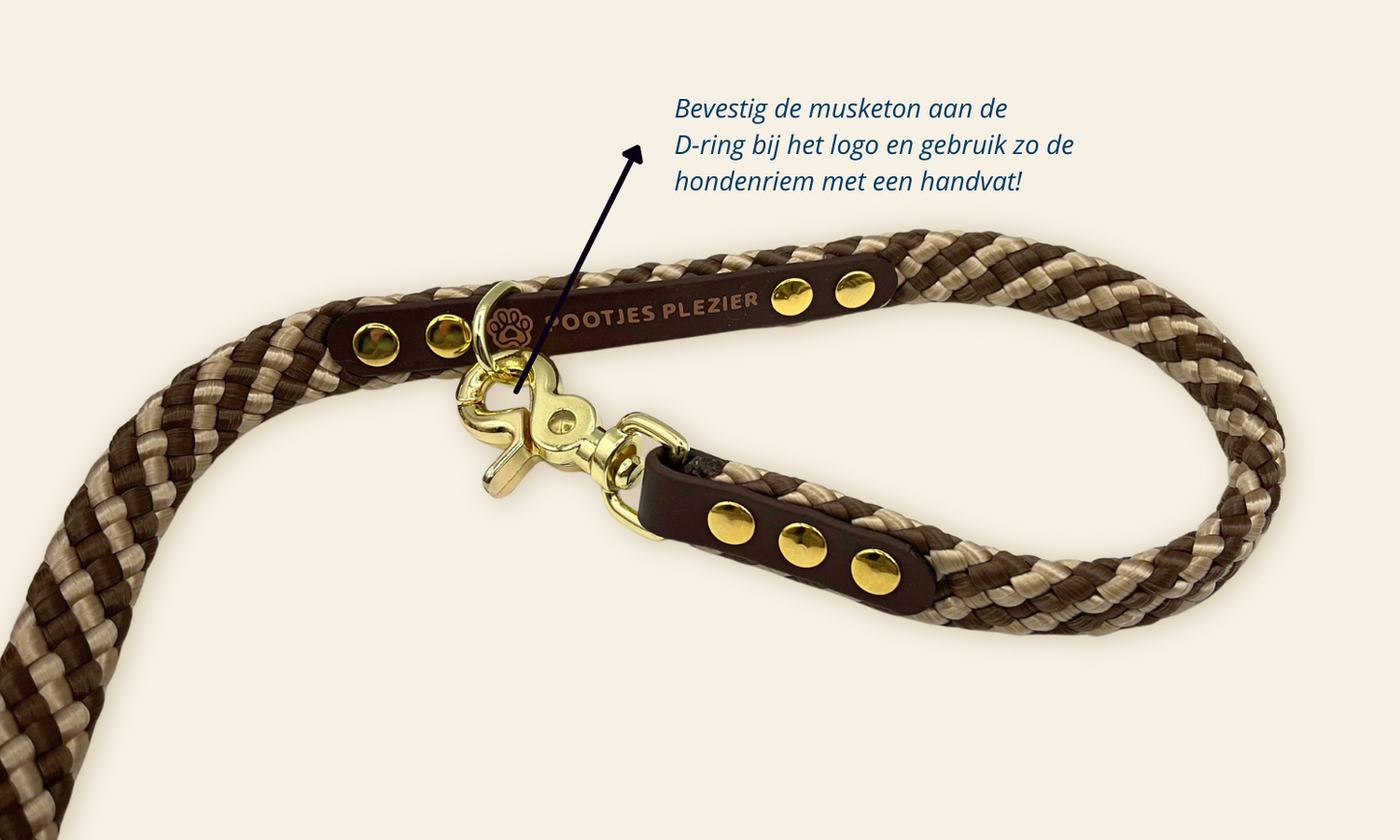 Verstelbare en handsfree 7 in 1 hondenriem - Touw: Mokka