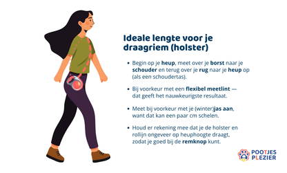 Een illustratie met tekst en uitleg over hoe je de lengte kunt opmeten voor een holster