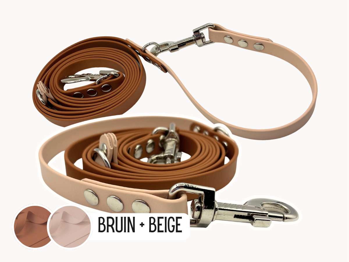 Hondenriem van PawTex in bruin en beige, met contrasterende afwerking.