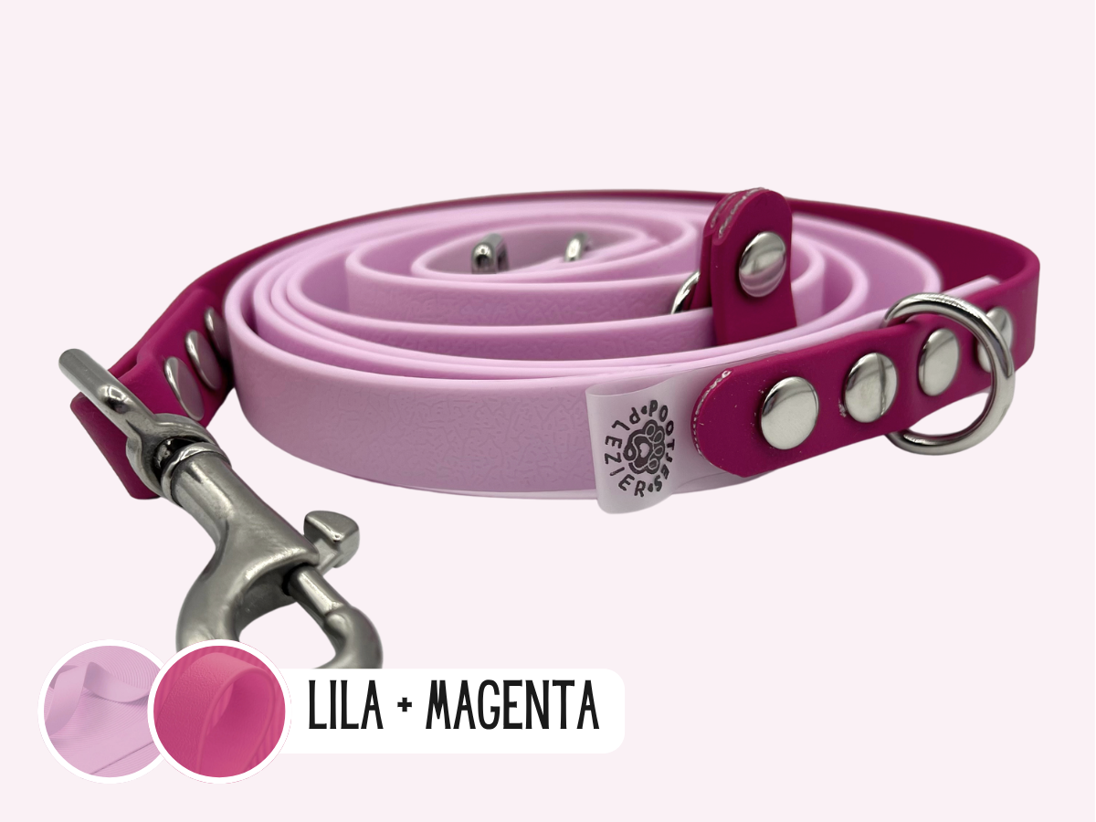 Lila hondenriem van PawTex met magenta afwerking.