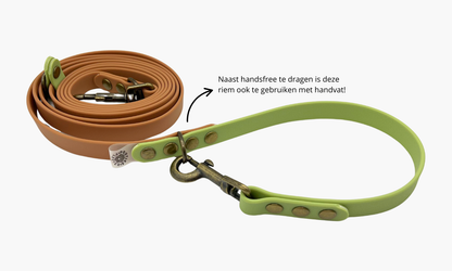 Lichtbruin + Olijfgroen - Handsfree hondenriem 250cm | Tot 12,5kg