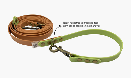 Lichtbruin + Olijfgroen - Handsfree hondenriem 250cm | Tot 12,5kg
