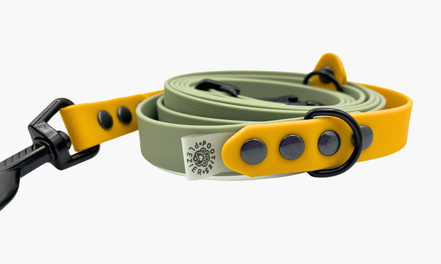 Mistgroen + Okergeel - Handsfree hondenriem 250cm | Tot 20kg