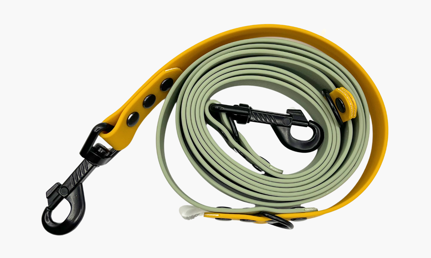 Mistgroen + Okergeel - Handsfree hondenriem 250cm | Tot 20kg