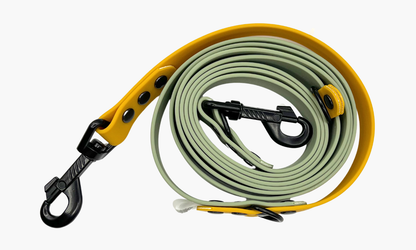 Mistgroen + Okergeel - Handsfree hondenriem 250cm | Tot 20kg