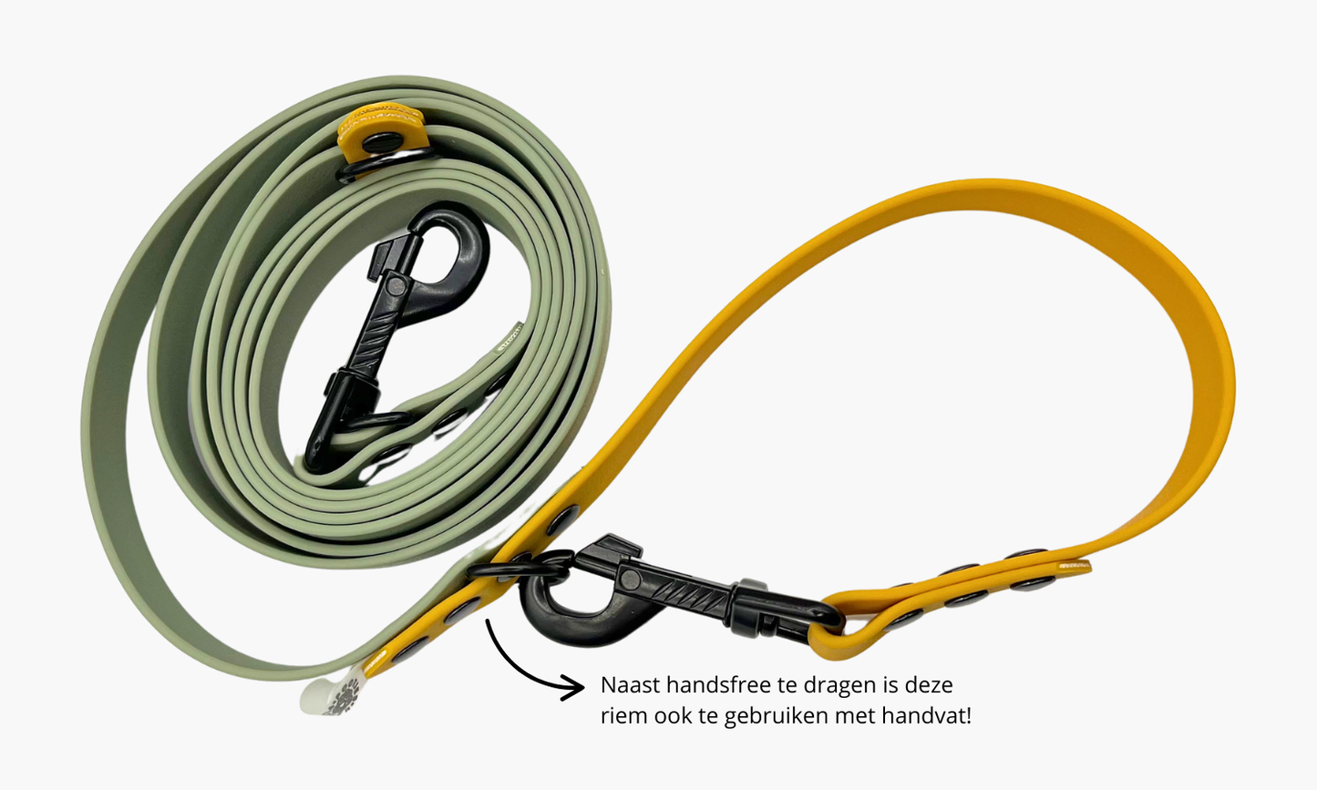 Mistgroen + Okergeel - Handsfree hondenriem 250cm | Tot 20kg