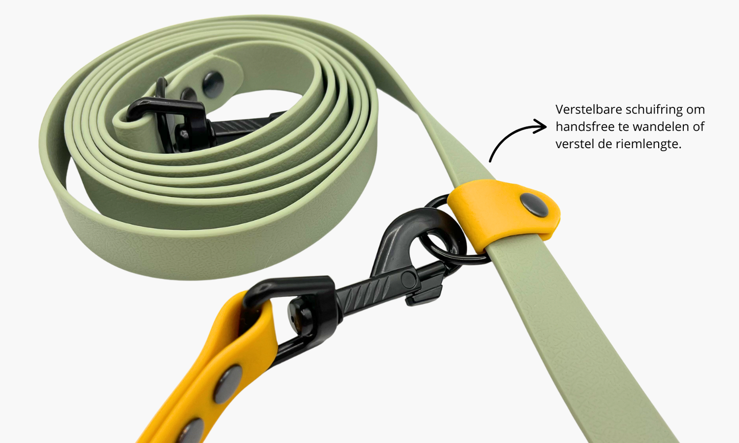 Mistgroen + Okergeel - Handsfree hondenriem 250cm | Tot 20kg
