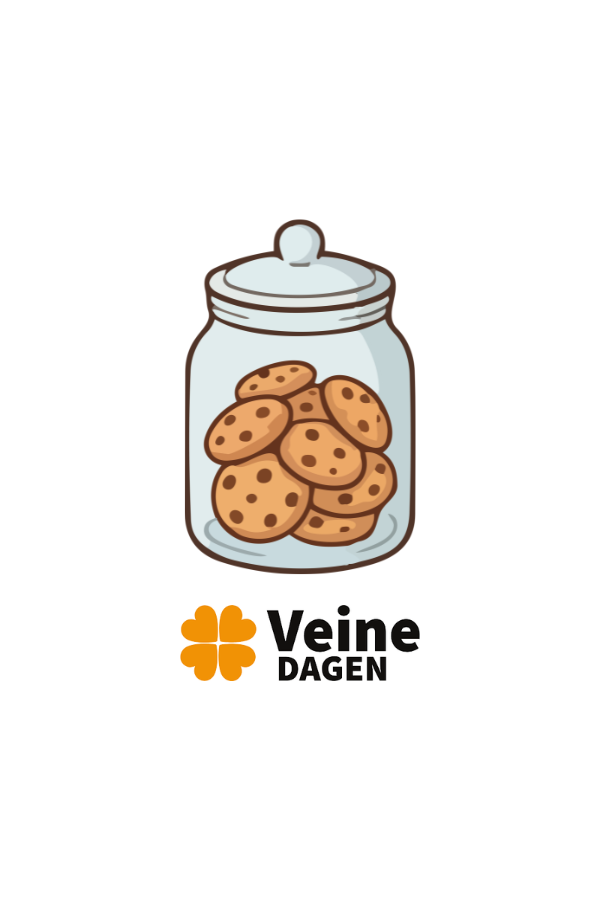 Het logo van VeineDagen met daarboven een glazen pot met hondenkoekjes.